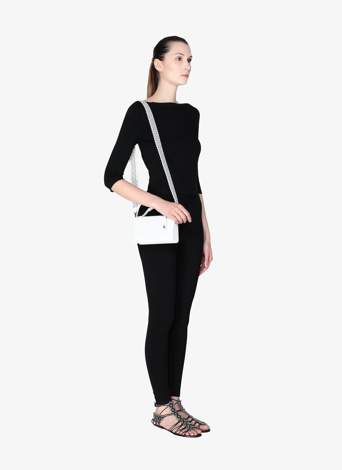 FRANCA SMALL CUIR LUX VERRERIE STRAP OPTICAL WHITE ALAÏA WHITE  FRANCA SMALL CUIR LUX VERRERIE STRAP OPTICAL WHITE